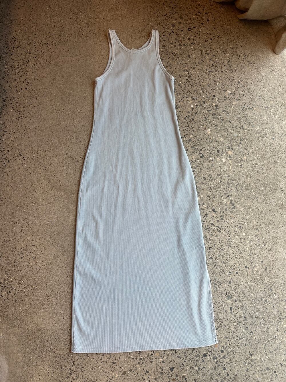 Roxy Women’s Small Maxi Dress Light Blue Ribbed Cotton Blend Tank Bodycon Y2K